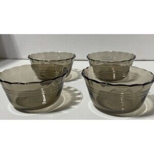 Four Vintage Corning Pyrex Smokey Brown Glass Custard Cups 175 ml